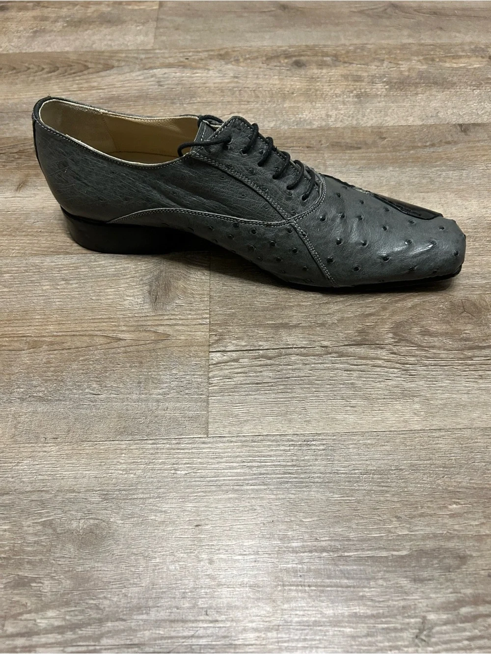 Tullio Men's Size 8 Grey Genuine Ostrich Lace-Up Derby Leather Shoes Italy